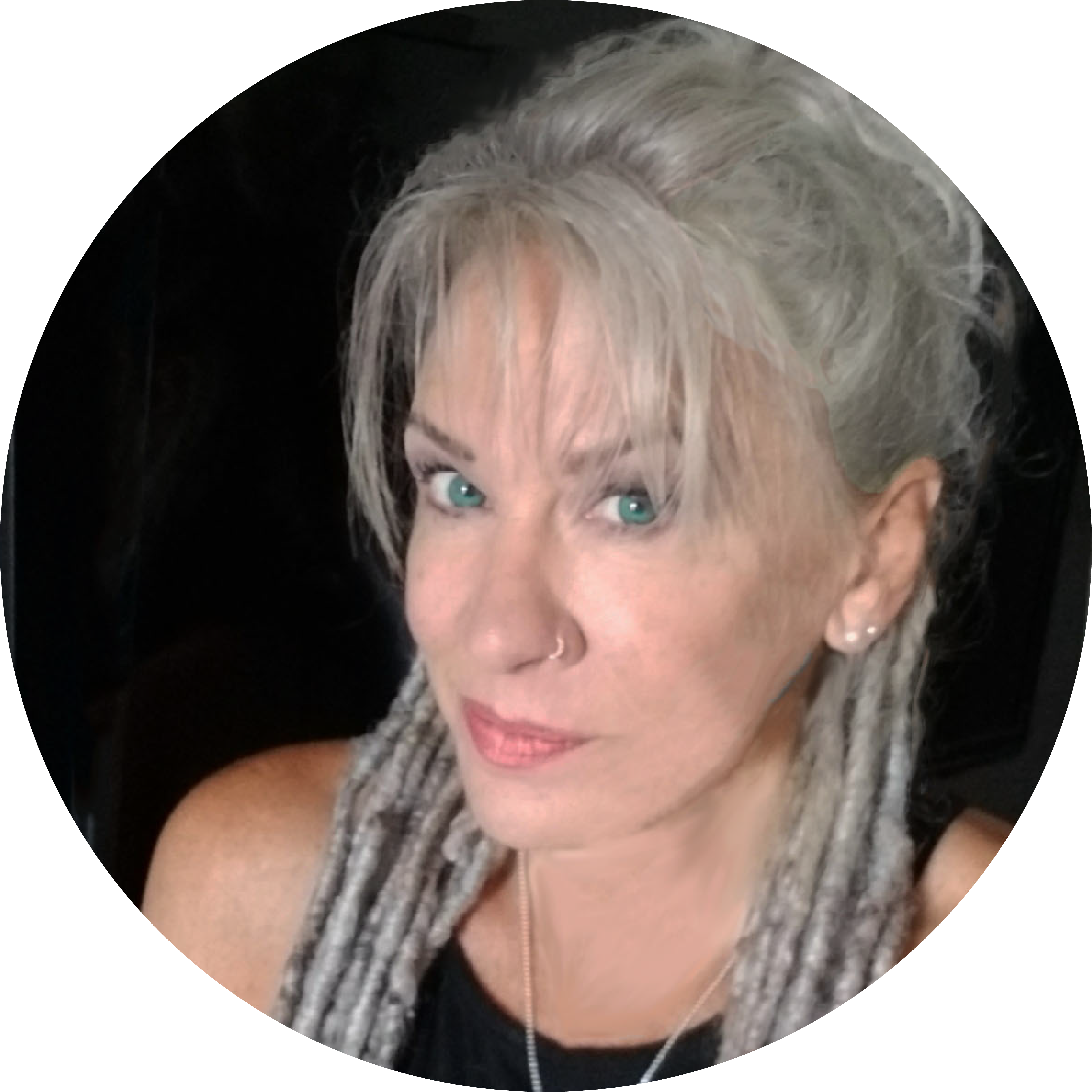 A Woman With Grey Hair and Green Eyes